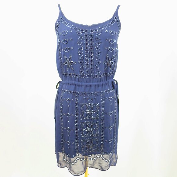 NWT Greylin Gatsby Navy Blue Crepe Beaded Slip Camisole Dress Anthropologie S - Picture 9 of 16